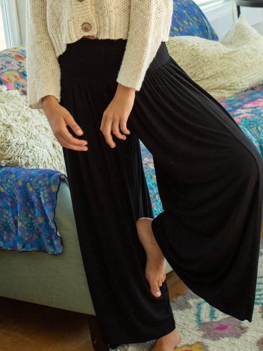 Natural Life ButterSoft Knit Palazzo Pant - Solid Black NWT SZ S